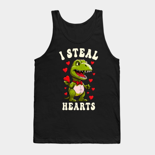 Boys Valentines Day Dinosaur I Steal Hearts Men Love T Rex Tank Top by Neldy